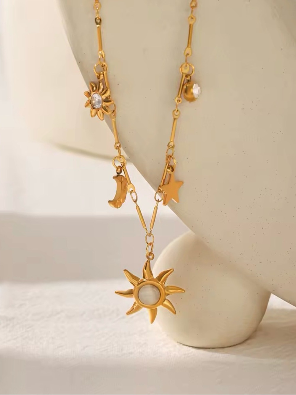 Gold Sun & Celestial Charm Necklace - Hypoallergenic and Waterproof - Picture 7 of 7